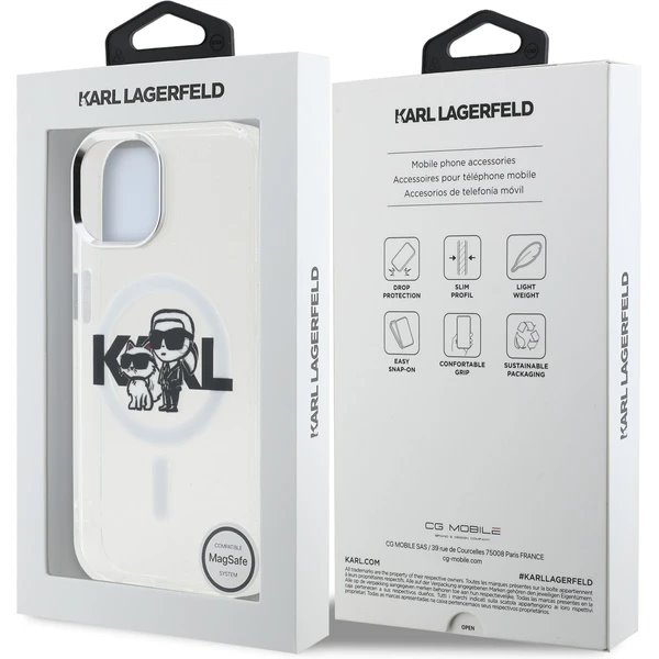 Karl Lagerfeld IML Glitter Karl and Choupette Sketch MagSafe kryt iPhone 15 priehľadný