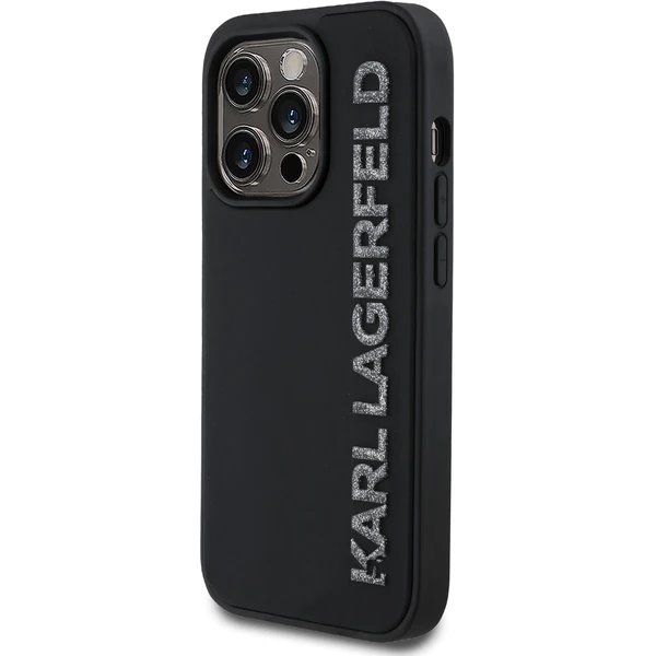 Karl Lagerfeld 3D Rubber Glitter Logo kryt iPhone 14 Pro čierny