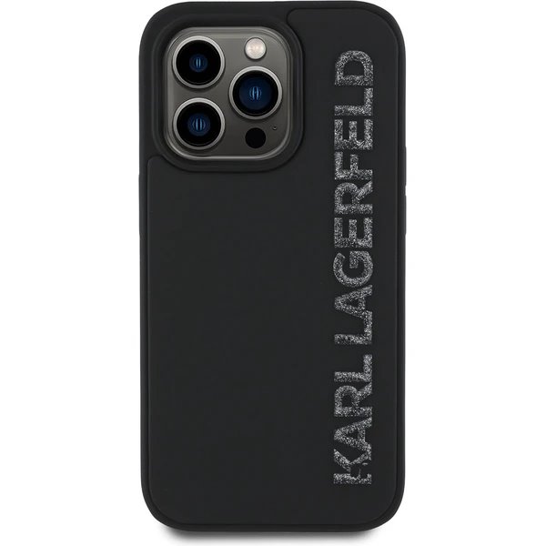 Karl Lagerfeld 3D Rubber Glitter Logo kryt iPhone 14 Pro čierny