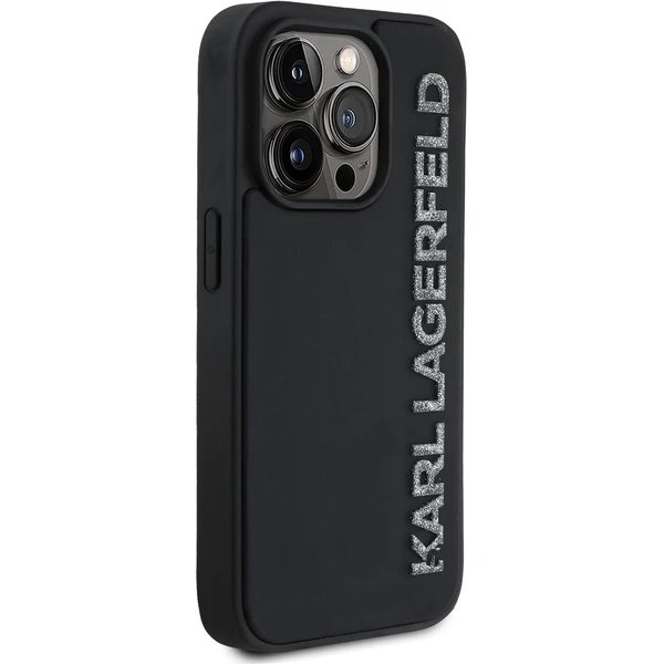 Karl Lagerfeld 3D Rubber Glitter Logo kryt iPhone 14 Pro čierny