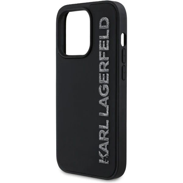 Karl Lagerfeld 3D Rubber Glitter Logo kryt iPhone 14 Pro čierny