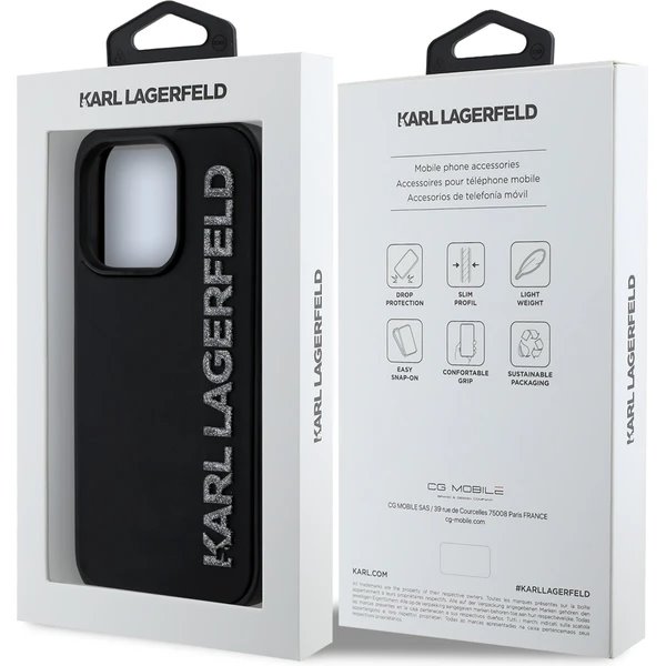 Karl Lagerfeld 3D Rubber Glitter Logo kryt iPhone 14 Pro čierny