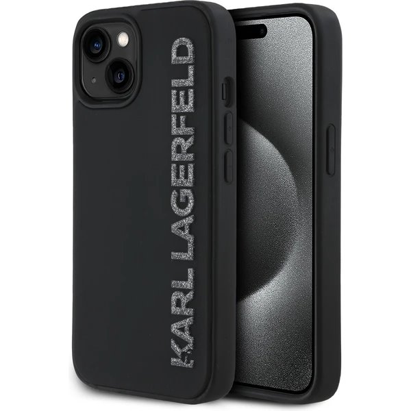 Karl Lagerfeld 3D Rubber Glitter Logo kryt iPhone 14 čierny