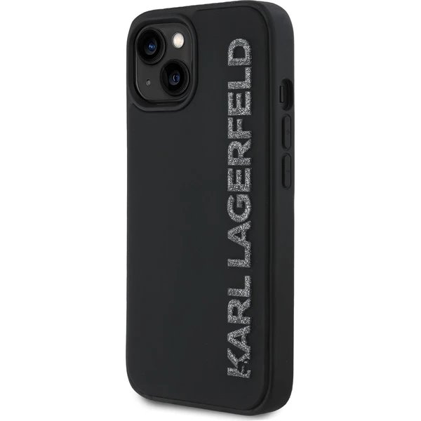 Karl Lagerfeld 3D Rubber Glitter Logo kryt iPhone 14 čierny