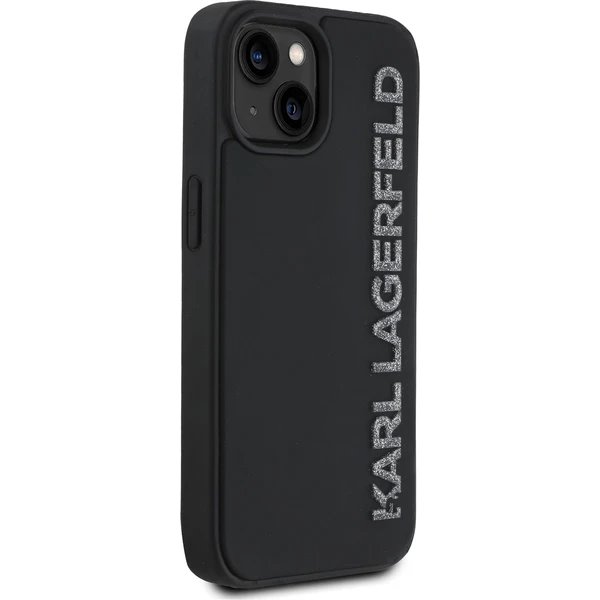 Karl Lagerfeld 3D Rubber Glitter Logo kryt iPhone 14 čierny