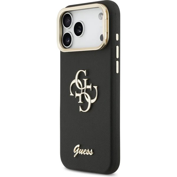 Guess PU Grained 4G Logo Stand Camera Frame kryt iPhone 17 Pro Max čierny