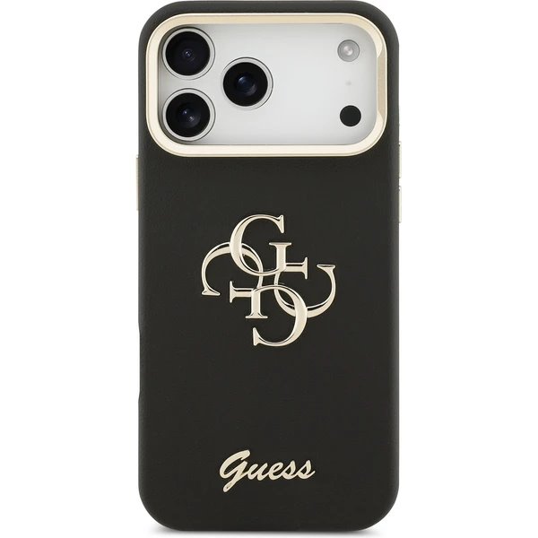 Guess PU Grained 4G Logo Stand Camera Frame kryt iPhone 17 Pro Max čierny