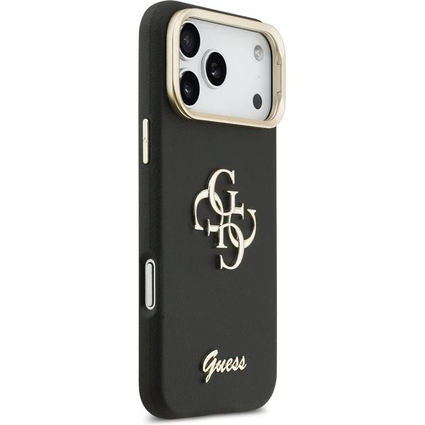 Guess PU Grained 4G Logo Stand Camera Frame kryt iPhone 17 Pro Max čierny