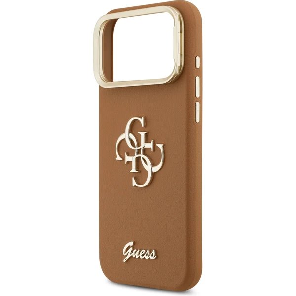 Guess PU Grained 4G Logo Stand Camera Frame kryt iPhone 17 Pro hnedý