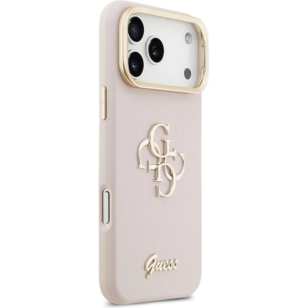 Guess PU Grained 4G Logo Stand Camera Frame kryt iPhone 17 Pro Max ružový