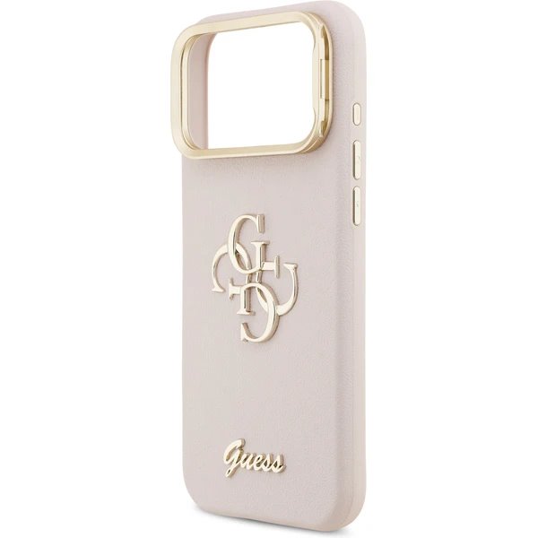 Guess PU Grained 4G Logo Stand Camera Frame kryt iPhone 17 Pro Max ružový