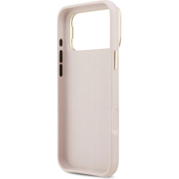 Guess PU Grained 4G Logo Stand Camera Frame kryt iPhone 17 Pro Max ružový