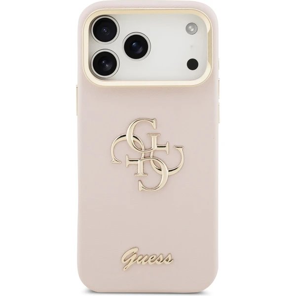 Guess PU Grained 4G Logo Stand Camera Frame kryt iPhone 17 Pro ružový