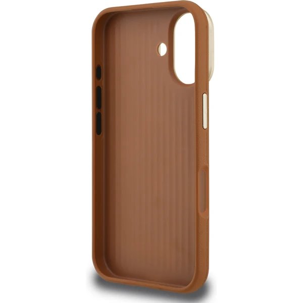 Guess PU Grained 4G Logo Stand Camera Frame kryt iPhone 16 hnedý