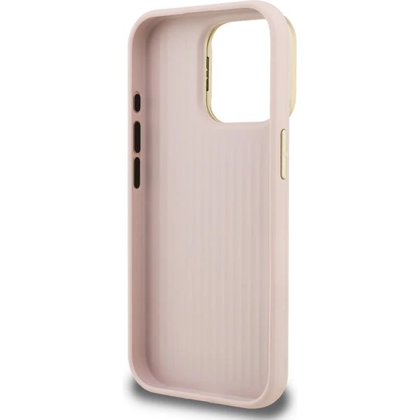Guess PU Grained 4G Logo Stand Camera Frame kryt iPhone 15 Pro Max ružový