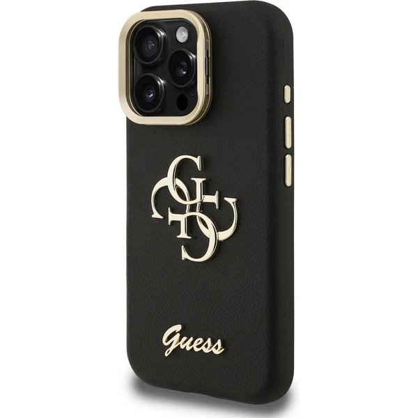 Guess PU Grained 4G Logo Stand Camera Frame kryt iPhone 15 Pro čierny