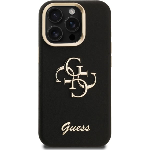 Guess PU Grained 4G Logo Stand Camera Frame kryt iPhone 15 Pro čierny