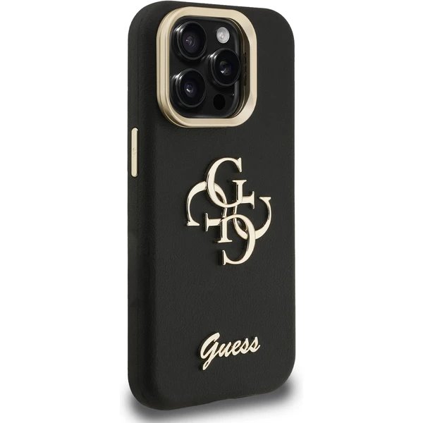 Guess PU Grained 4G Logo Stand Camera Frame kryt iPhone 15 Pro čierny
