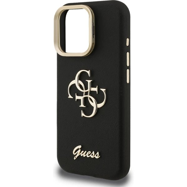 Guess PU Grained 4G Logo Stand Camera Frame kryt iPhone 15 Pro čierny