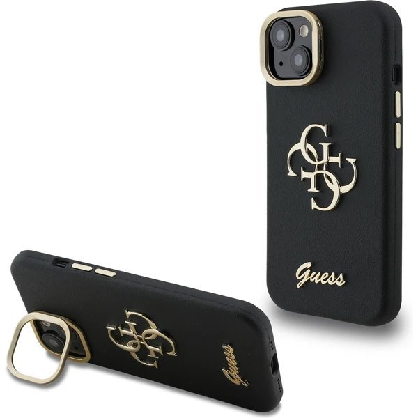 Guess PU Grained 4G Logo Stand Camera Frame kryt iPhone 15 čierny