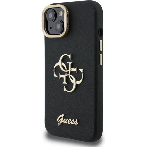 Guess PU Grained 4G Logo Stand Camera Frame kryt iPhone 15 čierny