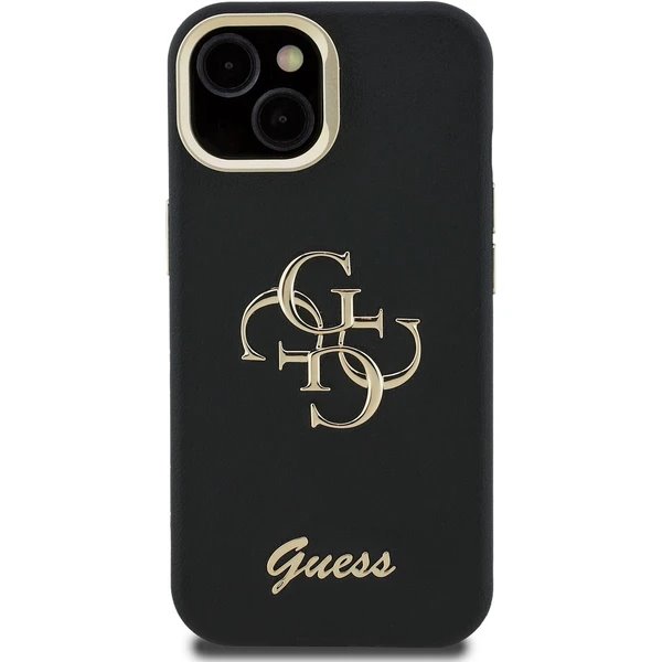 Guess PU Grained 4G Logo Stand Camera Frame kryt iPhone 15 čierny