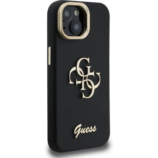 Guess PU Grained 4G Logo Stand Camera Frame kryt iPhone 15 čierny