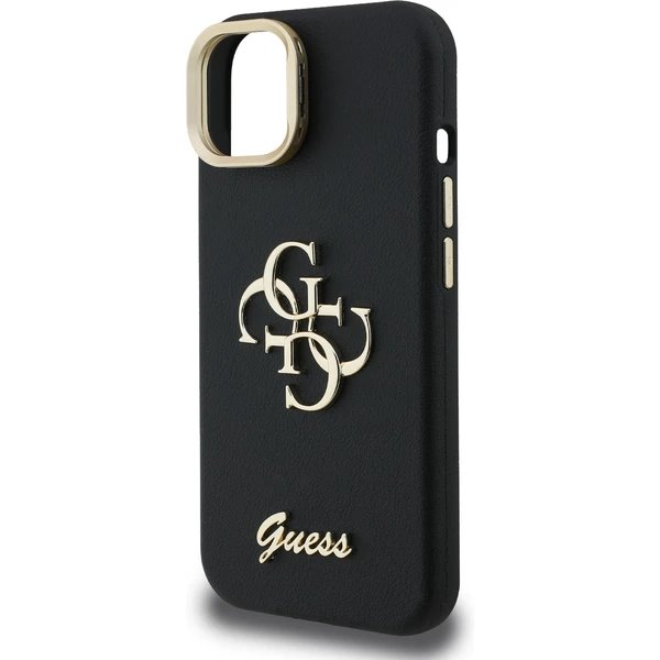 Guess PU Grained 4G Logo Stand Camera Frame kryt iPhone 15 čierny