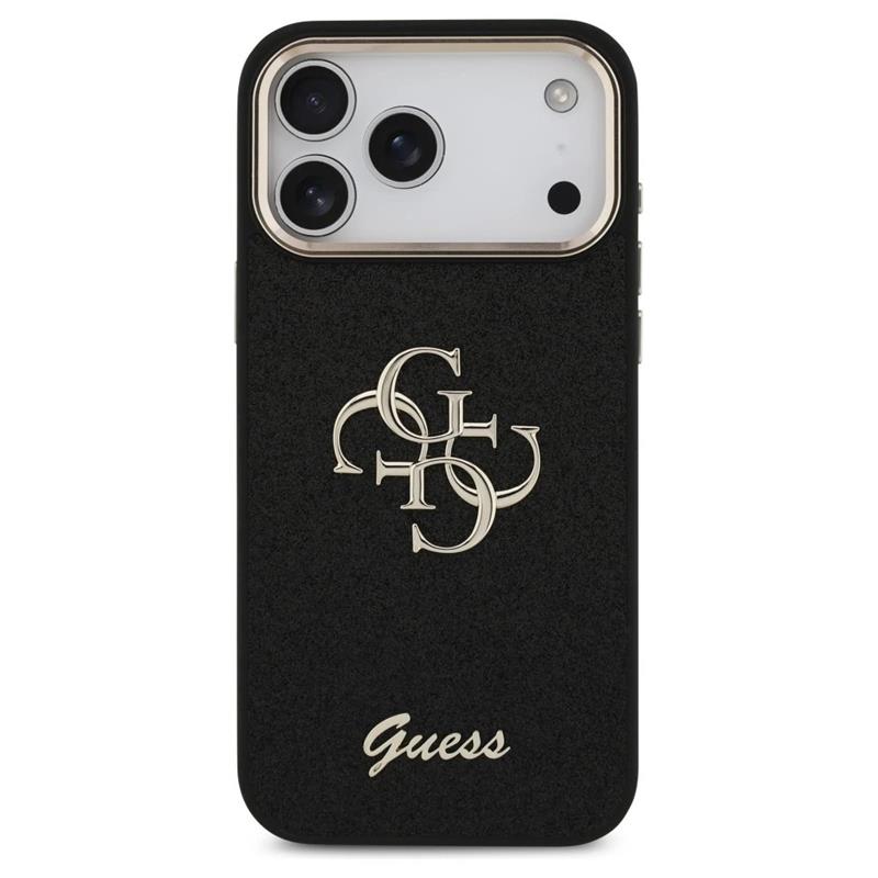 Guess PU Fixed Glitter 4G Metal Frame kryt iPhone 17 Pro Max čierny