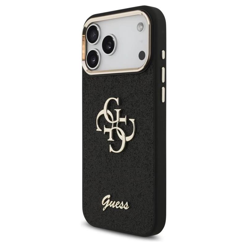 Guess PU Fixed Glitter 4G Metal Frame kryt iPhone 17 Pro Max čierny