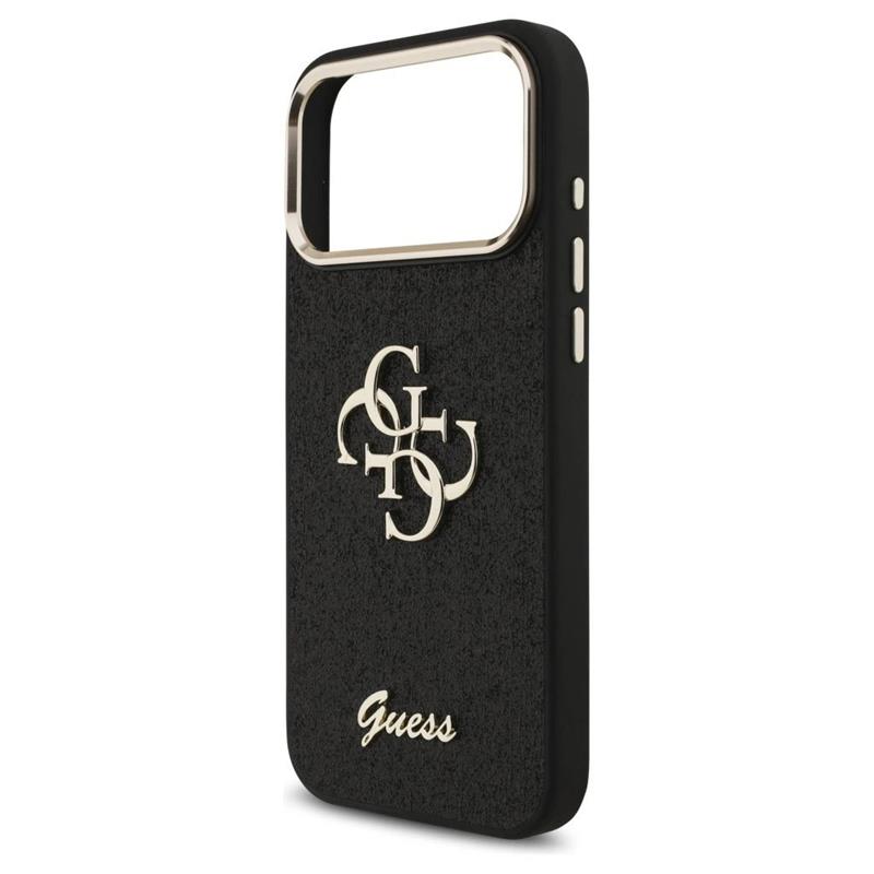 Guess PU Fixed Glitter 4G Metal Frame kryt iPhone 17 Pro Max čierny