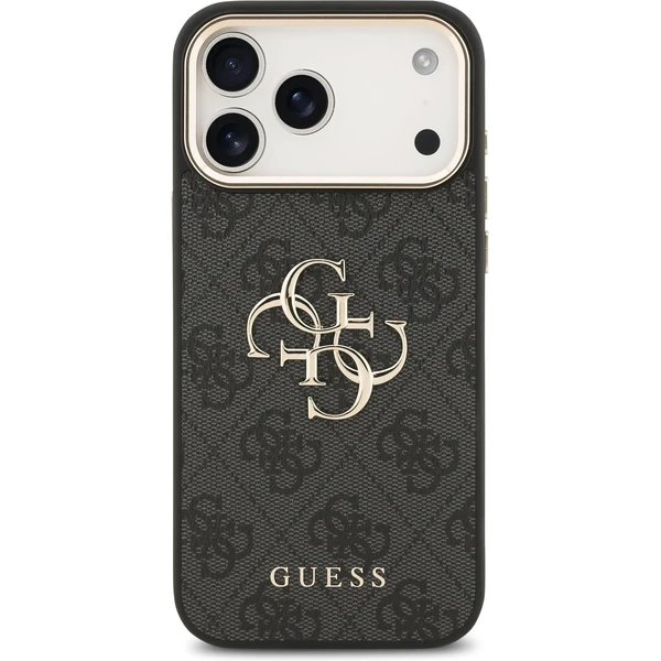 Guess PU Leather 4G Metal Logo Gold Frame kryt iPhone 17 Pro Max čierny