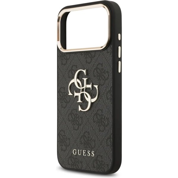 Guess PU Leather 4G Metal Logo Gold Frame kryt iPhone 17 Pro Max čierny