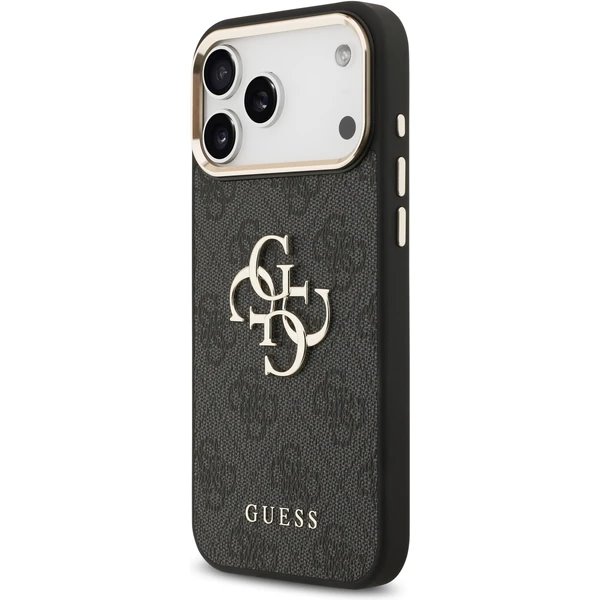 Guess PU Leather 4G Metal Logo Gold Frame kryt iPhone 17 Pro čierny