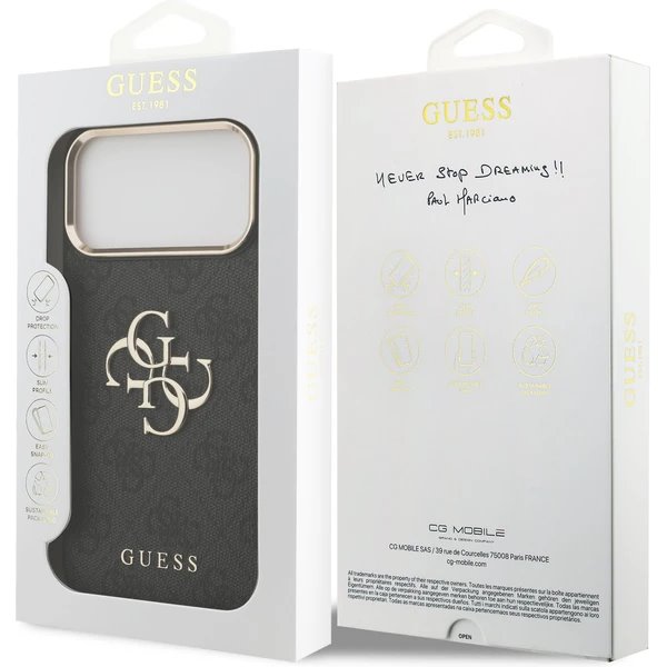 Guess PU Leather 4G Metal Logo Gold Frame kryt iPhone 17 Pro čierny