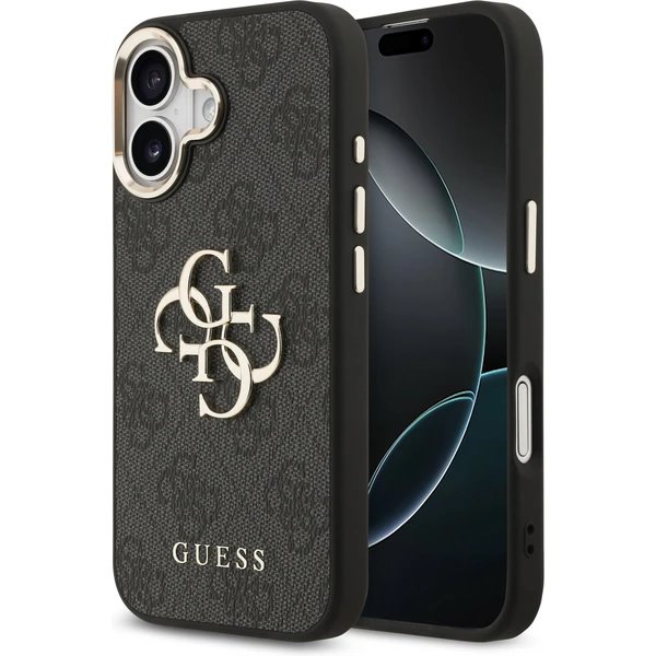 Guess PU Leather 4G Metal Logo Gold Frame kryt iPhone 17 čierny