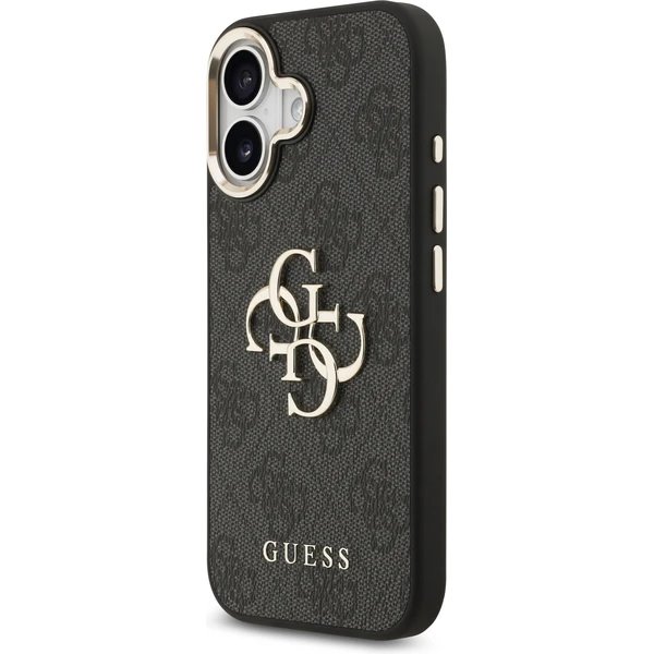 Guess PU Leather 4G Metal Logo Gold Frame kryt iPhone 17 čierny