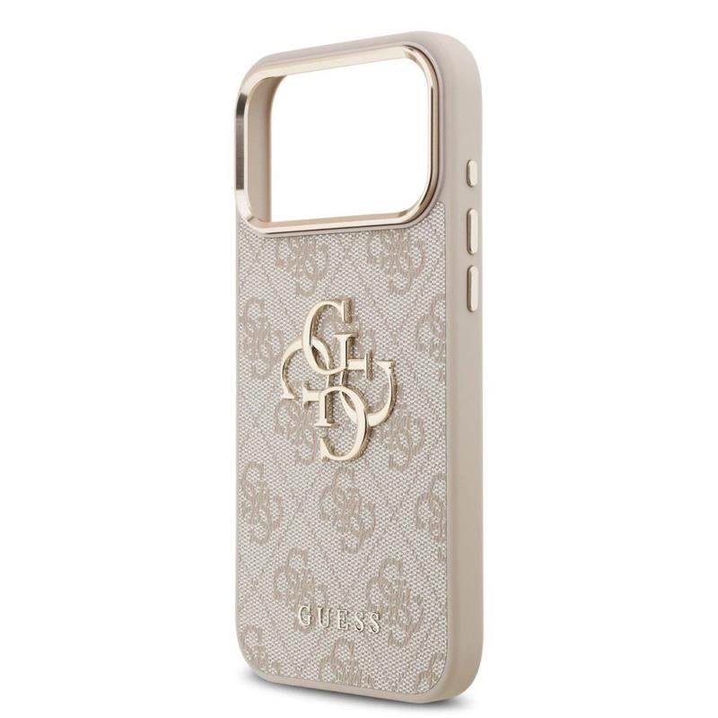 Guess PU Leather 4G Metal Logo Gold Frame kryt iPhone 17 Pro Max růžový