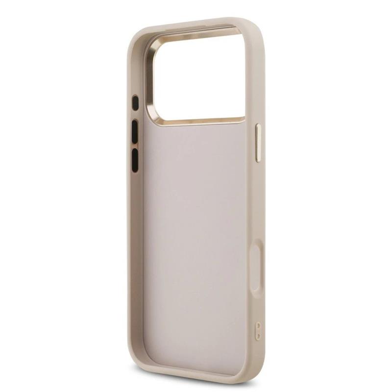 Guess PU Leather 4G Metal Logo Gold Frame kryt iPhone 17 Pro Max růžový