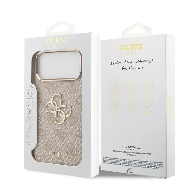 Guess PU Leather 4G Metal Logo Gold Frame kryt iPhone 17 Pro Max růžový