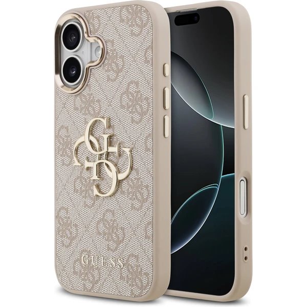 Guess PU Leather 4G Metal Logo Gold Frame kryt iPhone 17 růžový