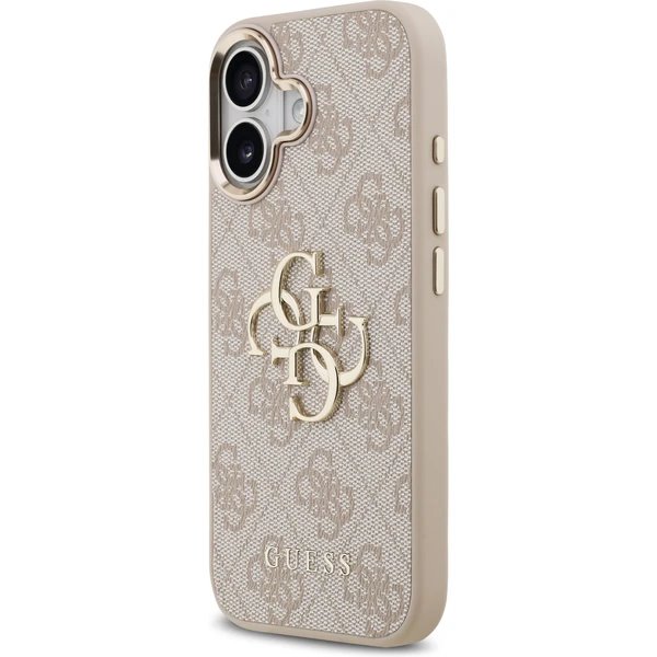 Guess PU Leather 4G Metal Logo Gold Frame kryt iPhone 17 růžový