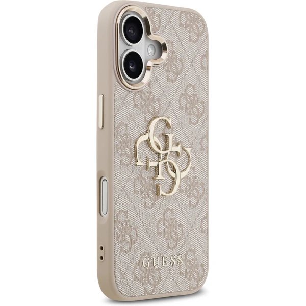 Guess PU Leather 4G Metal Logo Gold Frame kryt iPhone 17 růžový