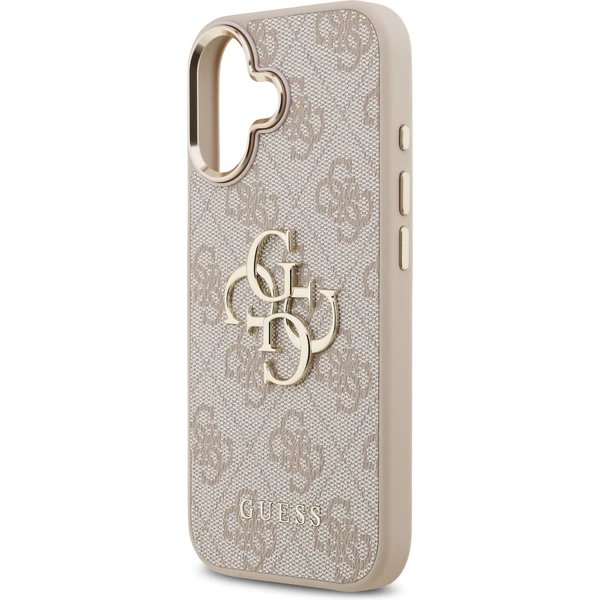 Guess PU Leather 4G Metal Logo Gold Frame kryt iPhone 17 růžový