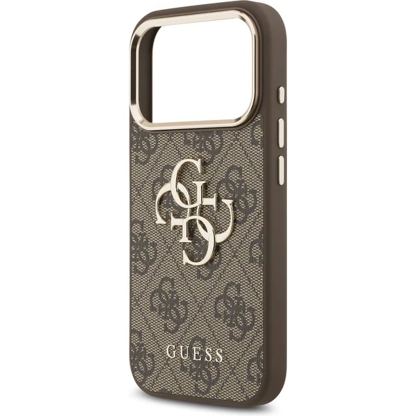 Guess PU Leather 4G Metal Logo Gold Frame kryt iPhone 17 Pro Max hnědý