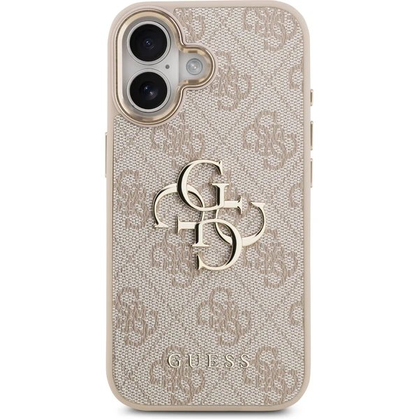 Guess PU Leather 4G Metal Logo Gold Frame kryt iPhone 17 ružový