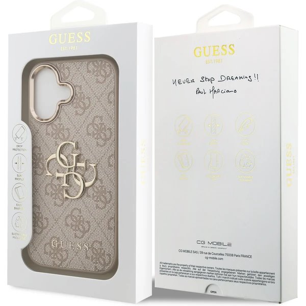 Guess PU Leather 4G Metal Logo Gold Frame kryt iPhone 17 ružový
