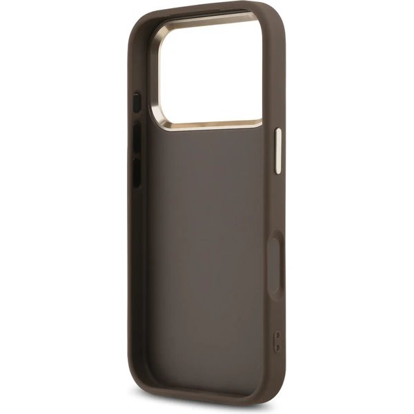 Guess PU Leather 4G Metal Logo Gold Frame kryt iPhone 17 Pro Max hnedý