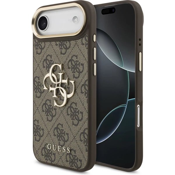 Guess PU Leather 4G Metal Logo Gold Frame kryt iPhone Air hnedý