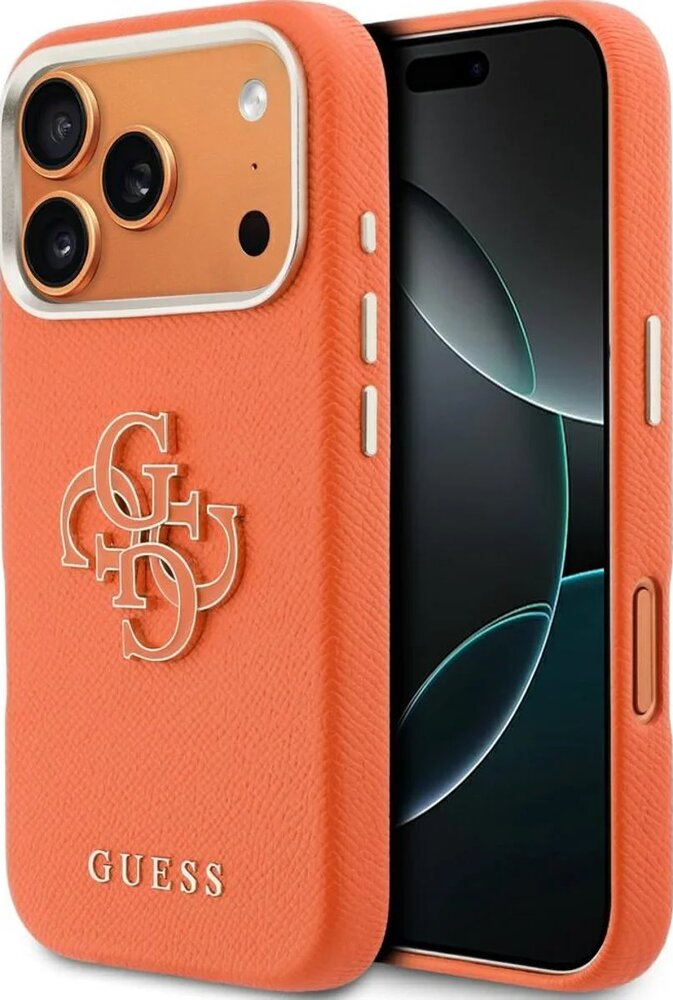 Guess PU Resin Logo kryt iPhone 17 Pro oranžový